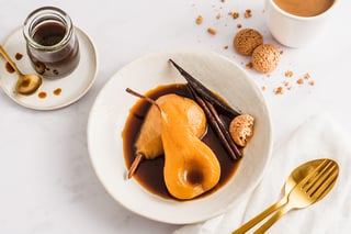 moccona recipes coffee poached pears coffee sauce teaser